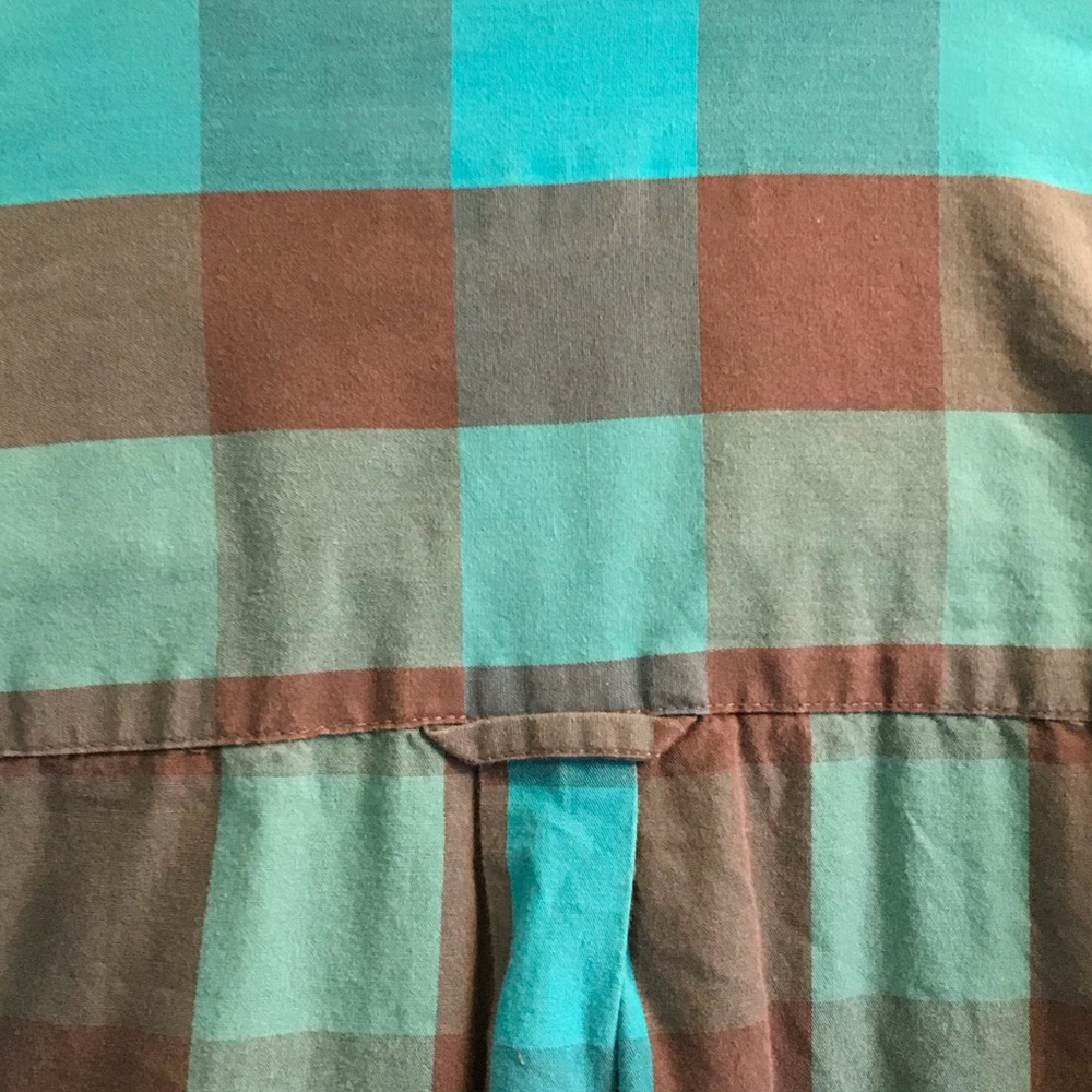 Men’s fitted Alfani button blue down plaid shirt - Picture 3 of 4
